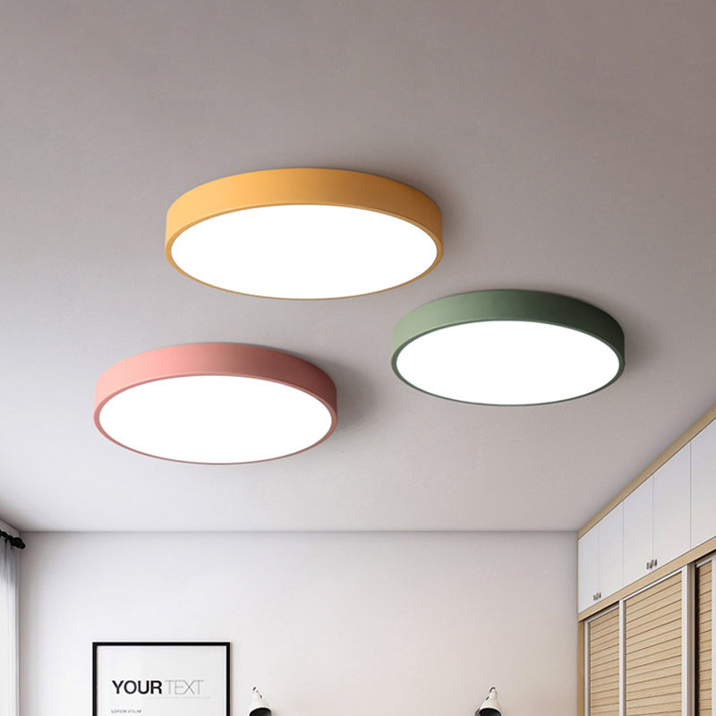 Bedroom LED Flush Mounted Lamp Simple Pink/Black/White Ceiling Light with Round Acrylic Shade, 12"/16" Dia Clearhalo 'Ceiling Lights' 'Close To Ceiling Lights' 'Close to ceiling' 'Flush mount' Lighting' 1457241