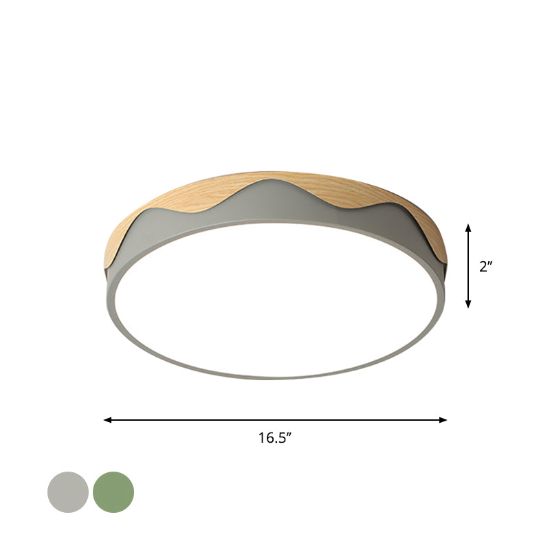 Rounded Thin Close to Ceiling Light Macaron Acrylic Grey/Green 16.5"/20.5" Wide LED Flush Mount Light with Wavy Edge, Warm/White Light Clearhalo 'Ceiling Lights' 'Close To Ceiling Lights' 'Close to ceiling' 'Flush mount' Lighting' 1457264