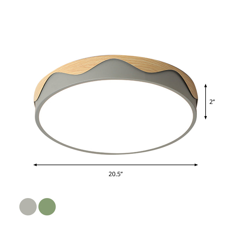 Rounded Thin Close to Ceiling Light Macaron Acrylic Grey/Green 16.5"/20.5" Wide LED Flush Mount Light with Wavy Edge, Warm/White Light Clearhalo 'Ceiling Lights' 'Close To Ceiling Lights' 'Close to ceiling' 'Flush mount' Lighting' 1457265