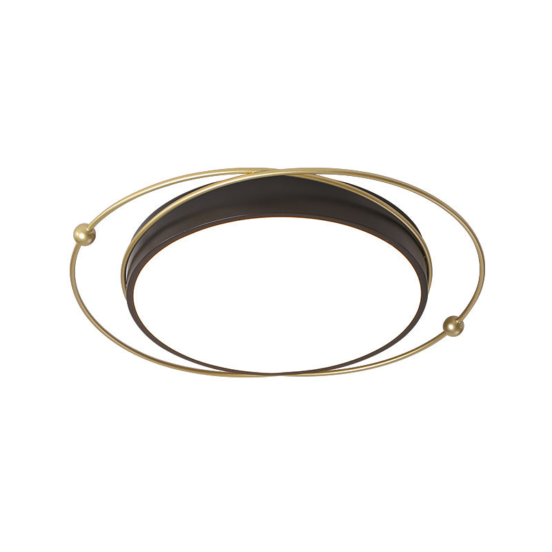 Postmodern Orbital Metallic Flush Mount 16"/19.5" Wide LED Ceiling Lighting Fixture in Black-Gold, Warm/White Light Clearhalo 'Ceiling Lights' 'Close To Ceiling Lights' 'Close to ceiling' 'Flush mount' Lighting' 1457366
