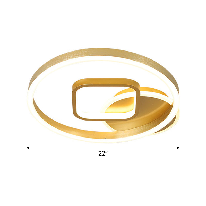 18"/22" Wide Minimal LED Flush Mount Lamp Metal Golden Circle and Square Inner Ceiling Light Fixture in Warm/White Light Clearhalo 'Ceiling Lights' 'Close To Ceiling Lights' 'Close to ceiling' 'Semi-flushmount' Lighting' 1457416