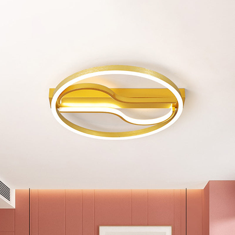 16"/19.5" W Modernist Swirl Ceiling Lamp Aluminum Bedroom LED Flush Mount Lighting in Gold with Round Frame, Warm/White Light Gold Clearhalo 'Ceiling Lights' 'Close To Ceiling Lights' 'Close to ceiling' 'Flush mount' Lighting' 1457436