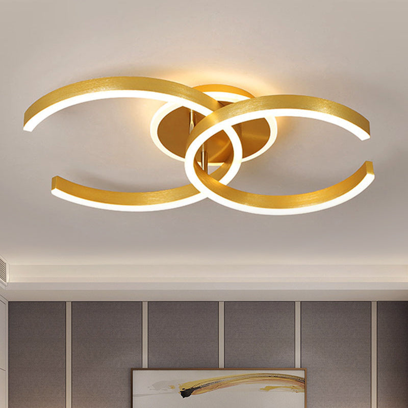 Modern Stylish Dual C Ceiling Light Aluminum Hotel 20.5/23 Inch Wide LED Flush Mount in Gold, Warm/White Light Clearhalo 'Ceiling Lights' 'Close To Ceiling Lights' 'Close to ceiling' 'Flush mount' Lighting' 1457453