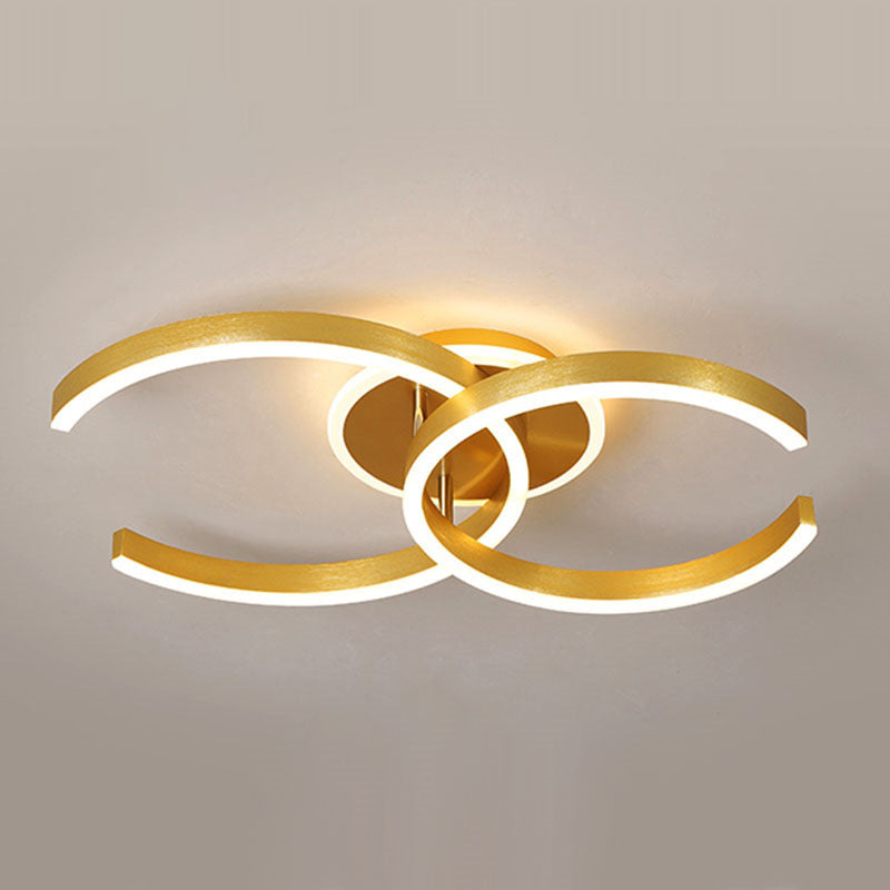 Modern Stylish Dual C Ceiling Light Aluminum Hotel 20.5/23 Inch Wide LED Flush Mount in Gold, Warm/White Light Clearhalo 'Ceiling Lights' 'Close To Ceiling Lights' 'Close to ceiling' 'Flush mount' Lighting' 1457456