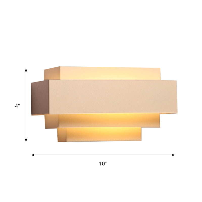 Contemporary Rectangle Wall Lamp with Tiered Design Metal 1 Head Bedroom Wall Sconce Lighting in White Clearhalo 'Cast Iron' 'Glass' 'Industrial' 'Modern wall lights' 'Modern' 'Tiffany' 'Traditional wall lights' 'Wall Lamps & Sconces' 'Wall Lights' Lighting' 145746