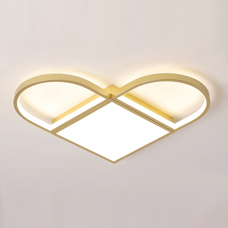 Love Shaped Thin Surface Ceiling Light Modernist Metal Loft House 16.5"/20.5" W LED Flush Mount Lighting in Gold, Warm/White Light Clearhalo 'Ceiling Lights' 'Close To Ceiling Lights' 'Close to ceiling' 'Flush mount' Lighting' 1457462