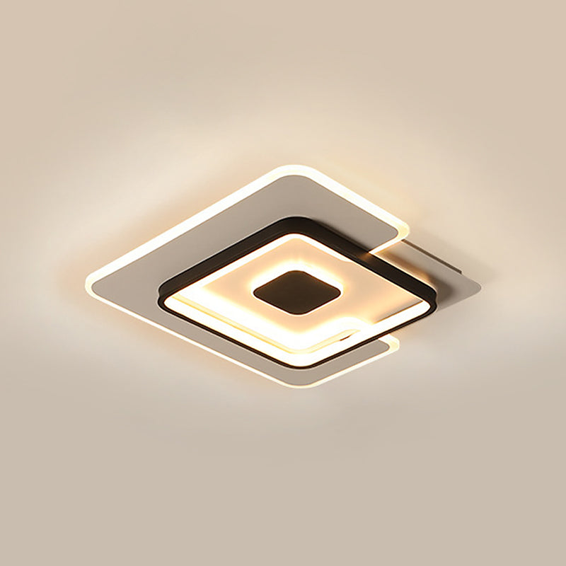 Thin 2-Layer Squared Bedroom Flushmount Iron Modernist LED Ceiling Lighting in Black and White, 18"/21.5" Width Clearhalo 'Ceiling Lights' 'Close To Ceiling Lights' 'Close to ceiling' 'Flush mount' Lighting' 1457508