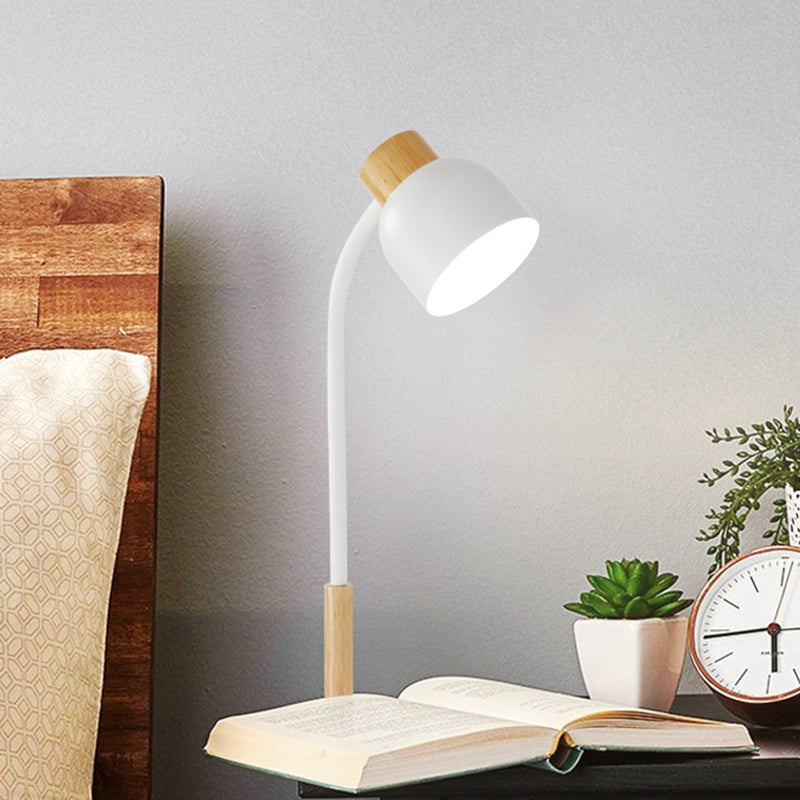 Bowl Shade Studio Clamp Desk Lamp Iron 1-Light Nordic Style Task Light in Green/White and Wood with Flexible Arm Clearhalo 'Lamps' 'Table Lamps' Lighting' 1457606