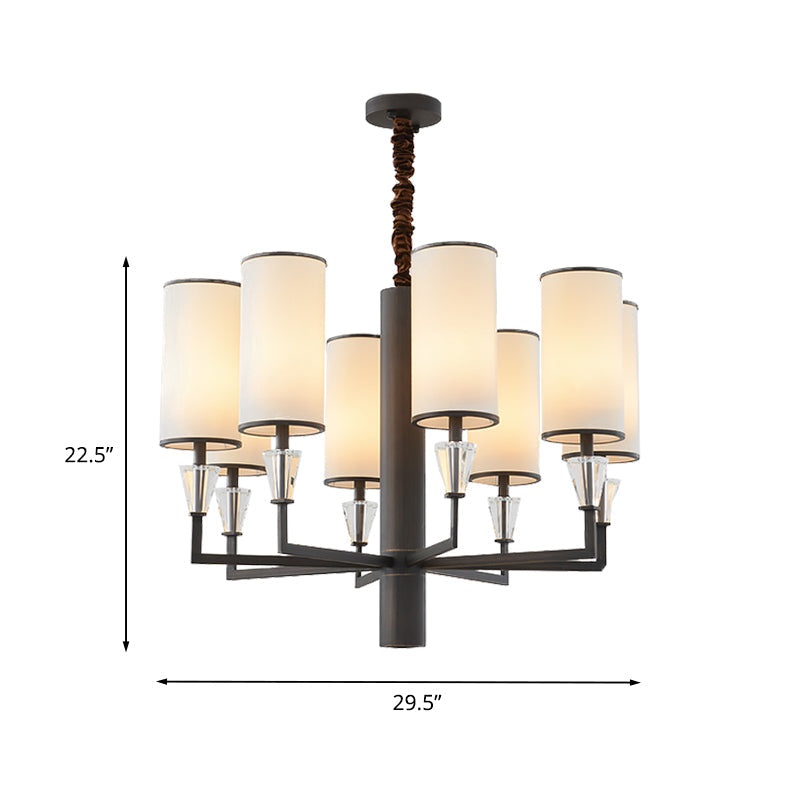 6/8 Heads Fabric Chandelier Lamp Traditional White Column Dining Table Suspension Pendant Light with Crystal Decor Clearhalo 'Ceiling Lights' 'Chandeliers' Lighting' options 1458052