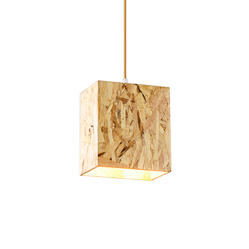 Cube Stranded Wood Ceiling Light Simple 1 Bulb Beige Hanging Light Fixture over Dinette Clearhalo 'Ceiling Lights' 'Modern Pendants' 'Modern' 'Pendant Lights' 'Pendants' Lighting' 1458392