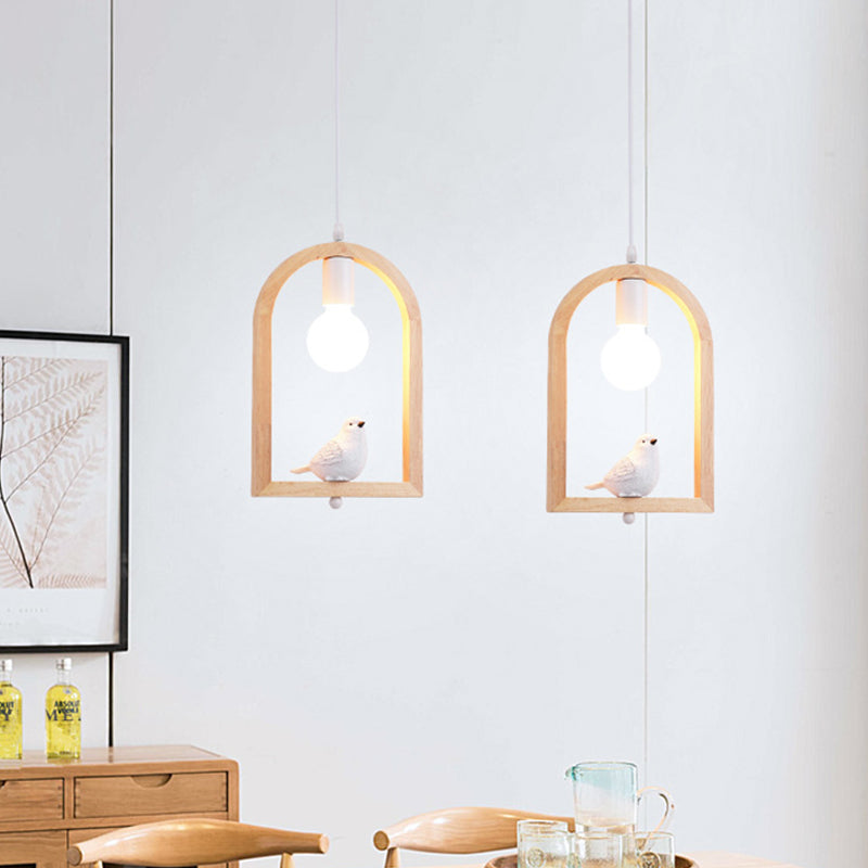 Resin Bird Pendant Ceiling Lamp Nordic 1 Light White Pendulum Light with Wooden Arch Frame Clearhalo 'Ceiling Lights' 'Modern Pendants' 'Modern' 'Pendant Lights' 'Pendants' Lighting' 1458518