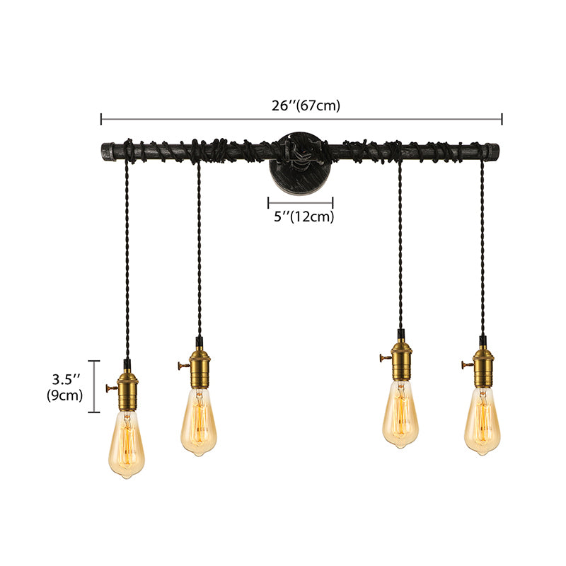 4 Lights Linear Piped Wall Light Sconce with Open Bulb Industrial Brass Metal Wall Mount Lamp Clearhalo 'Art deco wall lights' 'Cast Iron' 'Glass' 'Industrial wall lights' 'Industrial' 'Middle century wall lights' 'Modern' 'Rustic wall lights' 'Tiffany' 'Traditional wall lights' 'Wall Lamps & Sconces' 'Wall Lights' Lighting' 145861