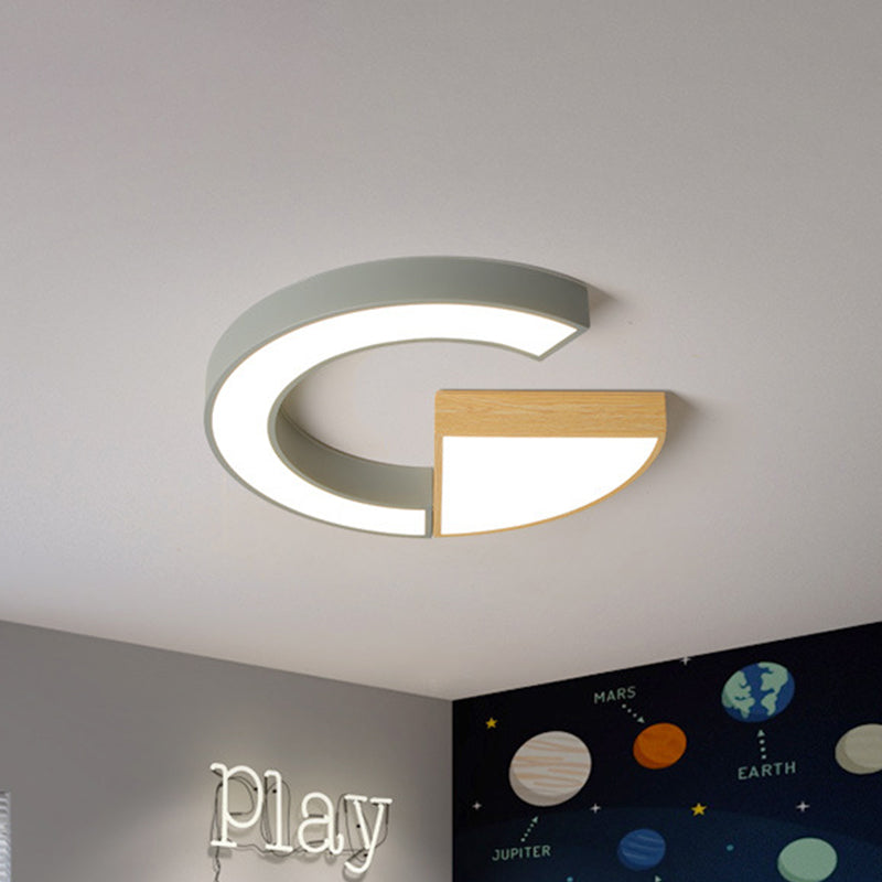 Arch and Sector Acrylic Ceiling Light Nordic Green/Grey-Wood 16.5"/20.5" Wide LED Flush Mounted Lamp in Warm/White Light Grey Clearhalo 'Ceiling Lights' 'Close To Ceiling Lights' 'Close to ceiling' 'Flush mount' Lighting' 1458623
