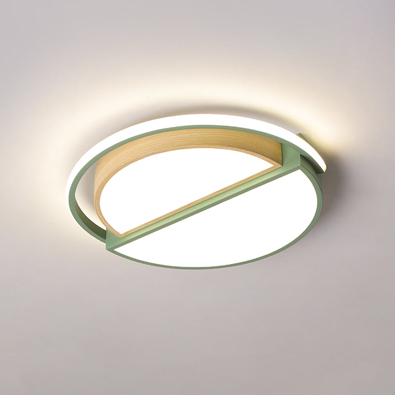 Macaron Sliced Round Iron Ceiling Fixture 16.5"/20.5" Wide LED Flush Mount Lighting in Green/Grey-Wood, Warm/White Light Clearhalo 'Ceiling Lights' 'Close To Ceiling Lights' 'Close to ceiling' 'Flush mount' Lighting' 1458629