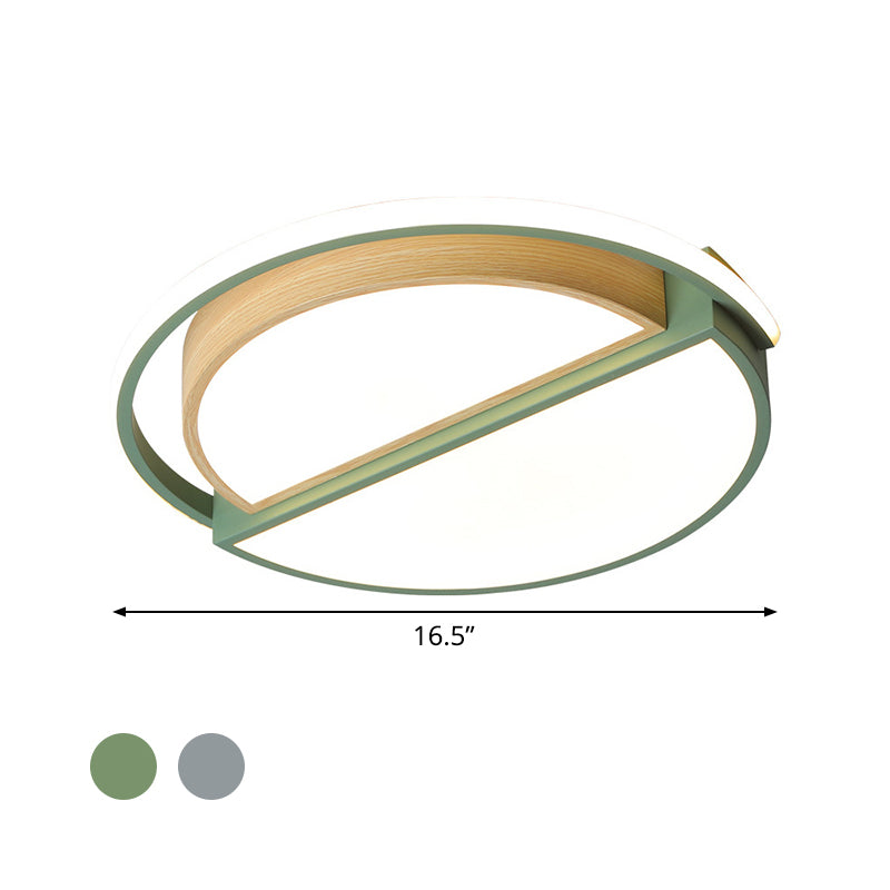 Macaron Sliced Round Iron Ceiling Fixture 16.5"/20.5" Wide LED Flush Mount Lighting in Green/Grey-Wood, Warm/White Light Clearhalo 'Ceiling Lights' 'Close To Ceiling Lights' 'Close to ceiling' 'Flush mount' Lighting' 1458630