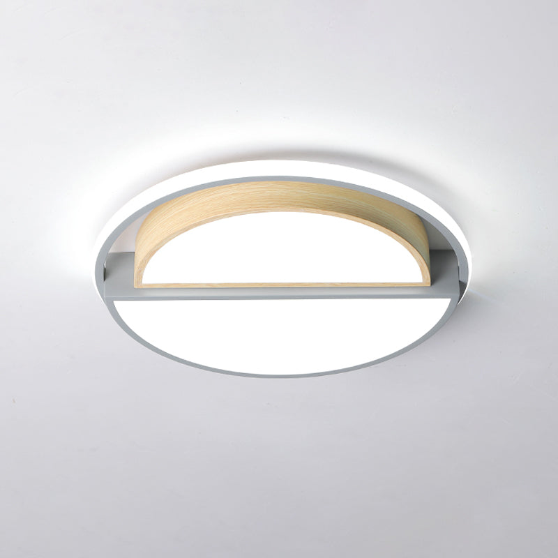 Macaron Sliced Round Iron Ceiling Fixture 16.5"/20.5" Wide LED Flush Mount Lighting in Green/Grey-Wood, Warm/White Light Clearhalo 'Ceiling Lights' 'Close To Ceiling Lights' 'Close to ceiling' 'Flush mount' Lighting' 1458635