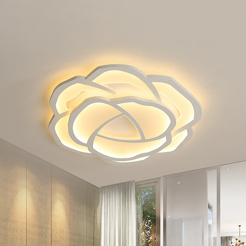 Modern Romantic LED Flush Mount Acrylic White Lifelike Rose Surface Ceiling Light, 16.5/20.5 Inches Wide Clearhalo 'Ceiling Lights' 'Close To Ceiling Lights' 'Close to ceiling' 'Flush mount' Lighting' 1458676