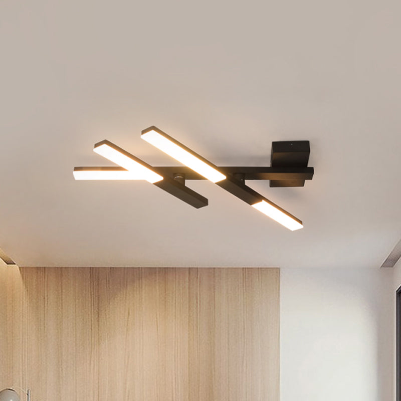 Black Intersected Flush Mount Lamp Minimalist Aluminum LED Ceiling Flush Light for Bedroom Clearhalo 'Ceiling Lights' 'Close To Ceiling Lights' 'Close to ceiling' 'Flush mount' Lighting' 1458687