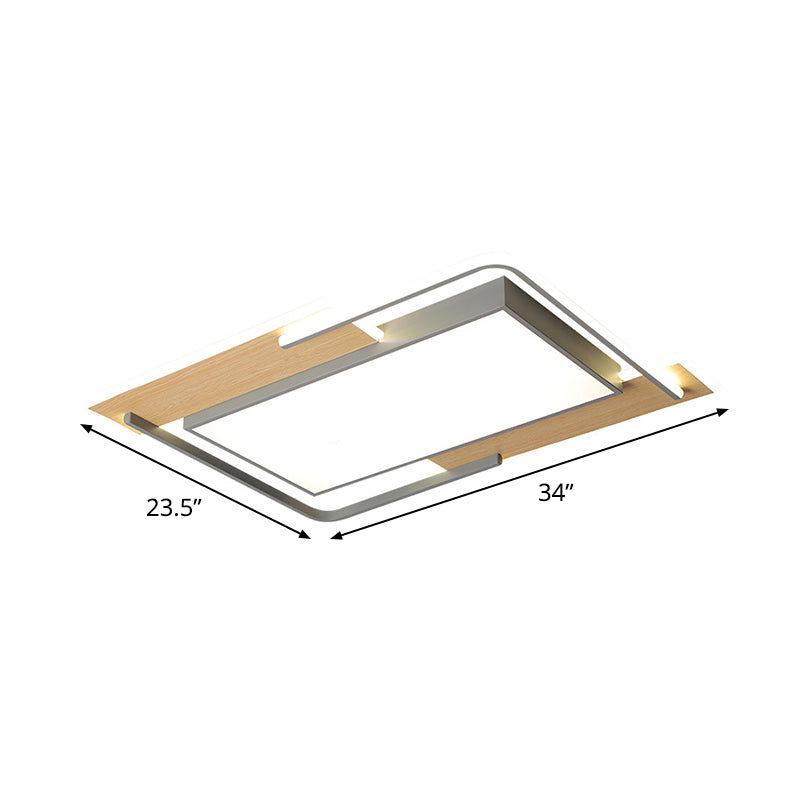 Living Room LED Ceiling Light Modern Grey-Wood Flush Mount Lamp with Pieced Rectangle Acrylic Shade, Warm/White Light Clearhalo 'Ceiling Lights' 'Close To Ceiling Lights' 'Close to ceiling' 'Flush mount' Lighting' 1458709
