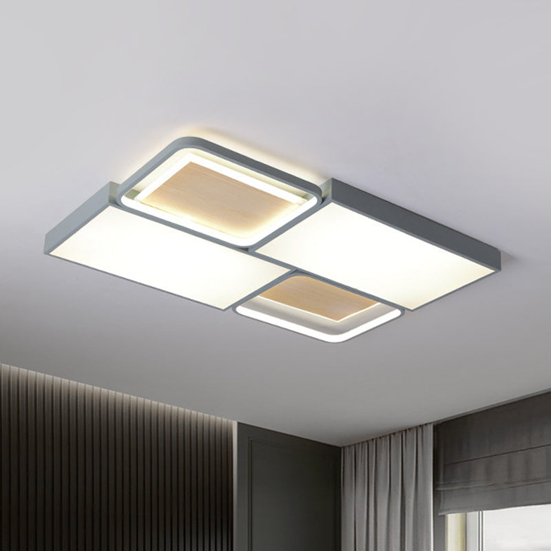 Piecing Rectangular Flush Mount Light Nordic Acrylic Grey and Wood LED Ceiling Lamp in Warm/White Light Clearhalo 'Ceiling Lights' 'Close To Ceiling Lights' 'Close to ceiling' 'Flush mount' Lighting' 1458710