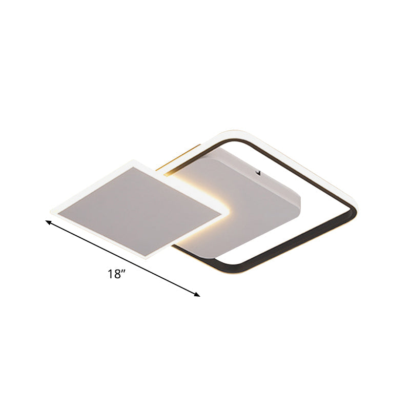 Strewed Design Square Flush Light Modern Novelty Metal Bedroom 18"/24.5" W LED Ceiling Fixture in Warm/White Light, Black-White Clearhalo 'Ceiling Lights' 'Close To Ceiling Lights' 'Close to ceiling' 'Flush mount' Lighting' 1458910