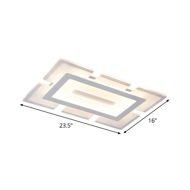 Acrylic Ultrathin Rectangle Ceiling Lamp Modern White 23.5"/35.5" Long LED Flush Mount in Warm/White Light with Cutout Design Clearhalo 'Ceiling Lights' 'Close To Ceiling Lights' 'Close to ceiling' 'Flush mount' Lighting' 1458920