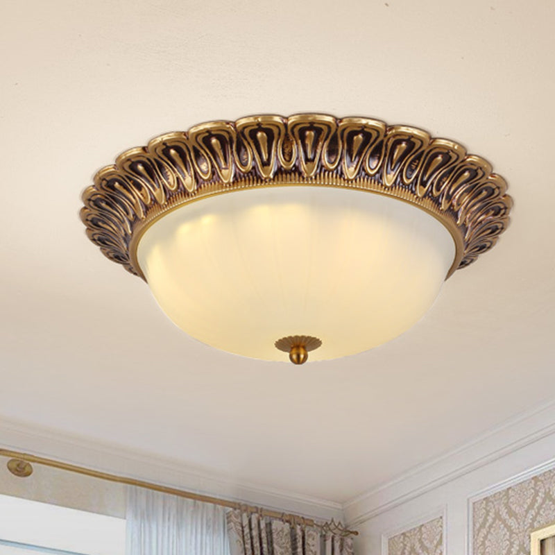 Minimalist Bowl Shaped Flushmount 2/3 Lights White Cloud Glass Ceiling Lighting Fixture with Brass Scalloped Trim 3 Brass Clearhalo 'Ceiling Lights' 'Close To Ceiling Lights' 'Close to ceiling' 'Flush mount' Lighting' 1458927