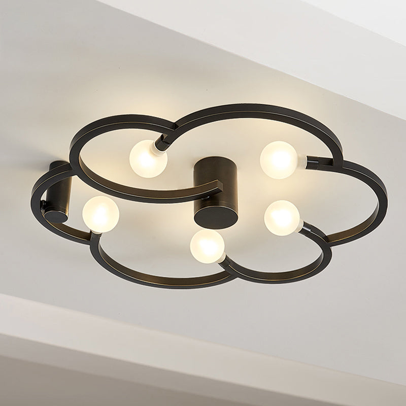 Vintage Bare Bulb Semi Flush 5 Bulbs Iron Flush Mount Light Fixture in Black/Gold with Flower Cage for Bedroom Black B Clearhalo 'Ceiling Lights' 'Close To Ceiling Lights' 'Close to ceiling' 'Semi-flushmount' Lighting' 1458947