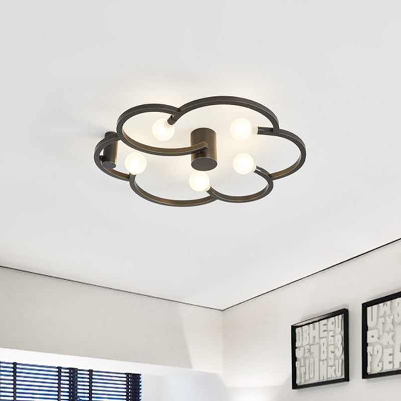 Vintage Bare Bulb Semi Flush 5 Bulbs Iron Flush Mount Light Fixture in Black/Gold with Flower Cage for Bedroom Clearhalo 'Ceiling Lights' 'Close To Ceiling Lights' 'Close to ceiling' 'Semi-flushmount' Lighting' 1458948