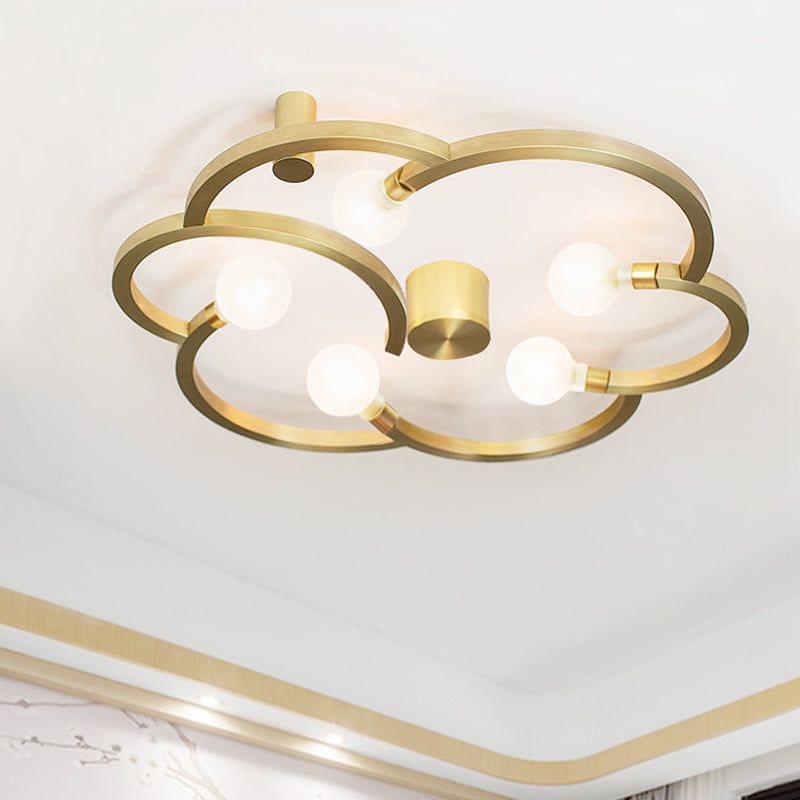 Vintage Bare Bulb Semi Flush 5 Bulbs Iron Flush Mount Light Fixture in Black/Gold with Flower Cage for Bedroom Gold B Clearhalo 'Ceiling Lights' 'Close To Ceiling Lights' 'Close to ceiling' 'Semi-flushmount' Lighting' 1458952