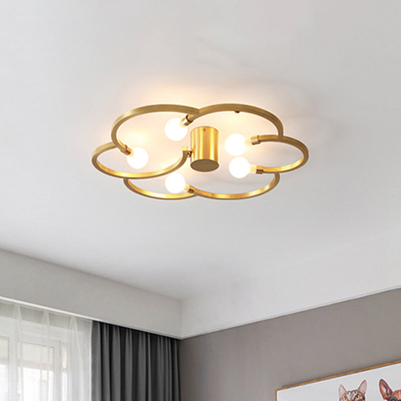 Vintage Bare Bulb Semi Flush 5 Bulbs Iron Flush Mount Light Fixture in Black/Gold with Flower Cage for Bedroom Clearhalo 'Ceiling Lights' 'Close To Ceiling Lights' 'Close to ceiling' 'Semi-flushmount' Lighting' 1458954