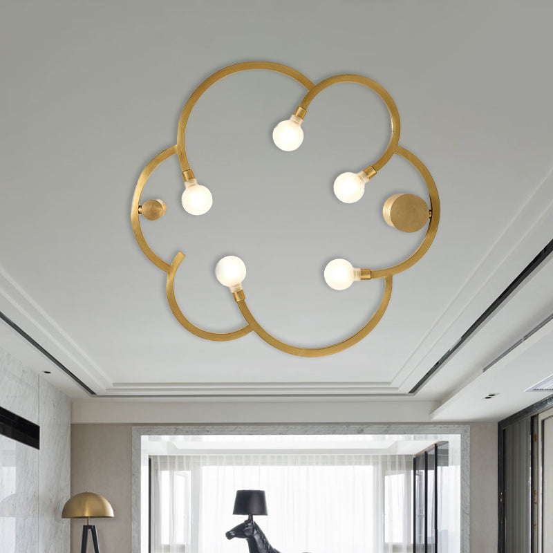 Vintage Bare Bulb Semi Flush 5 Bulbs Iron Flush Mount Light Fixture in Black/Gold with Flower Cage for Bedroom Clearhalo 'Ceiling Lights' 'Close To Ceiling Lights' 'Close to ceiling' 'Semi-flushmount' Lighting' 1458957