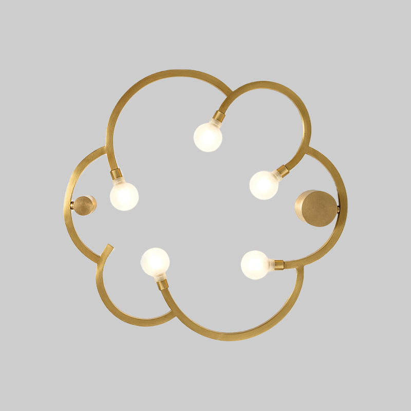 Vintage Bare Bulb Semi Flush 5 Bulbs Iron Flush Mount Light Fixture in Black/Gold with Flower Cage for Bedroom Clearhalo 'Ceiling Lights' 'Close To Ceiling Lights' 'Close to ceiling' 'Semi-flushmount' Lighting' 1458959