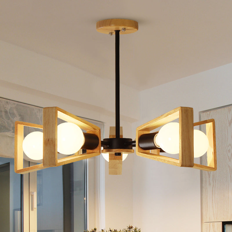 Black/White Burst Flush Mount Chandelier Modern 3/5 Bulbs Wood Semi Flush Ceiling Light with Swivelable Frame 5 Black Clearhalo 'Ceiling Lights' 'Close To Ceiling Lights' 'Close to ceiling' 'Semi-flushmount' Lighting' 1459365