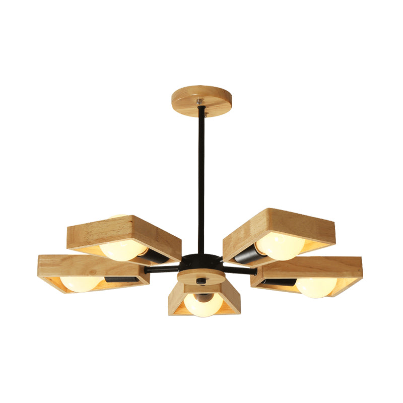 Black/White Burst Flush Mount Chandelier Modern 3/5 Bulbs Wood Semi Flush Ceiling Light with Swivelable Frame Clearhalo 'Ceiling Lights' 'Close To Ceiling Lights' 'Close to ceiling' 'Semi-flushmount' Lighting' 1459368