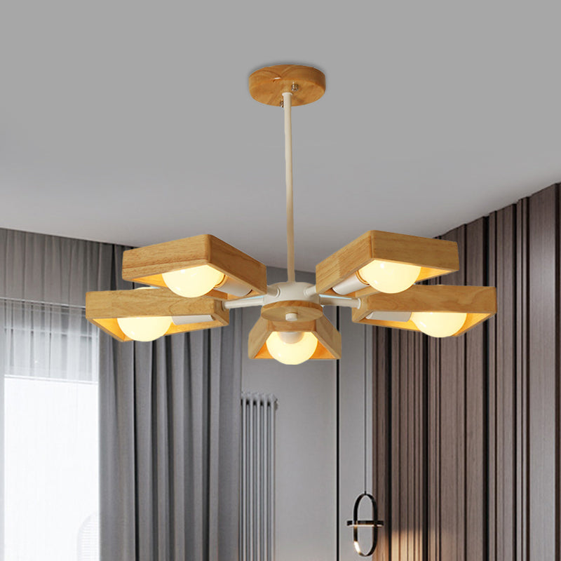Black/White Burst Flush Mount Chandelier Modern 3/5 Bulbs Wood Semi Flush Ceiling Light with Swivelable Frame Clearhalo 'Ceiling Lights' 'Close To Ceiling Lights' 'Close to ceiling' 'Semi-flushmount' Lighting' 1459371