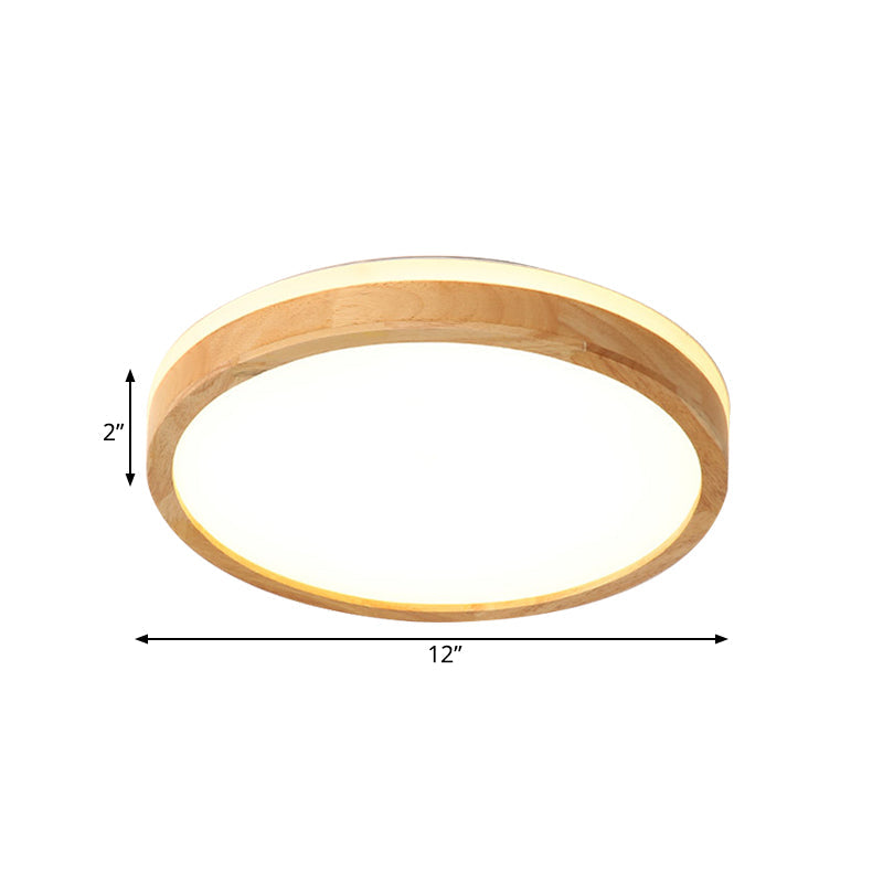 Wood Tambour Ceiling Flush Mount Nordic Beige 12"/16" Dia LED Flushmount Lighting with Recessed Diffuser Clearhalo 'Ceiling Lights' 'Close To Ceiling Lights' 'Close to ceiling' 'Flush mount' Lighting' 1459413