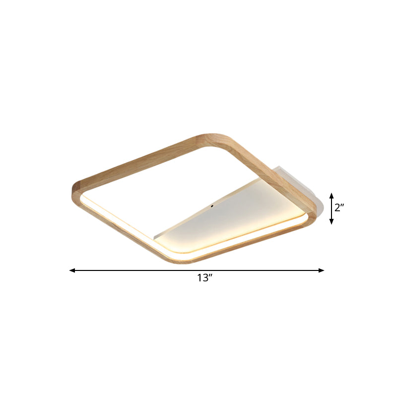 13"/17" Wide Bedroom LED Ceiling Fixture Simple Beige Flush Mount Light with Fillet Square Wood Frame Clearhalo 'Ceiling Lights' 'Close To Ceiling Lights' 'Close to ceiling' 'Flush mount' Lighting' 1459425