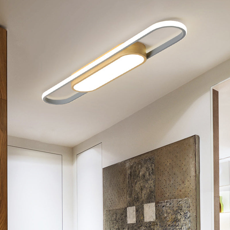 16"/23.5"/31.5" L LED Doorway Flush Mount Modern White Flushmount Ceiling Lamp with Dual Ellipse Wood Frame, Warm/White Light Clearhalo 'Ceiling Lights' 'Close To Ceiling Lights' 'Close to ceiling' 'Flush mount' Lighting' 1459654