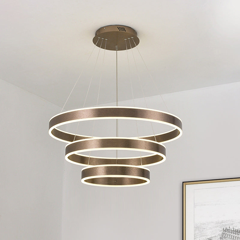 Modern Elegant LED Chandelier Acrylic Coffee 1/2/3-Tier Loop Pendant Lighting with Height Adjustable Design, Warm/White Light Clearhalo 'Ceiling Lights' 'Chandeliers' 'Modern Chandeliers' 'Modern' Lighting' 1459720