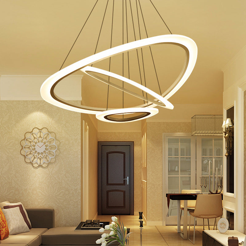 2/3-Tier Triangular Lounge Chandelier Acrylic Minimalism LED Hanging Pendant Light in Warm/White Light White 3 Tiers Clearhalo 'Ceiling Lights' 'Chandeliers' 'Modern Chandeliers' 'Modern' Lighting' 1459731