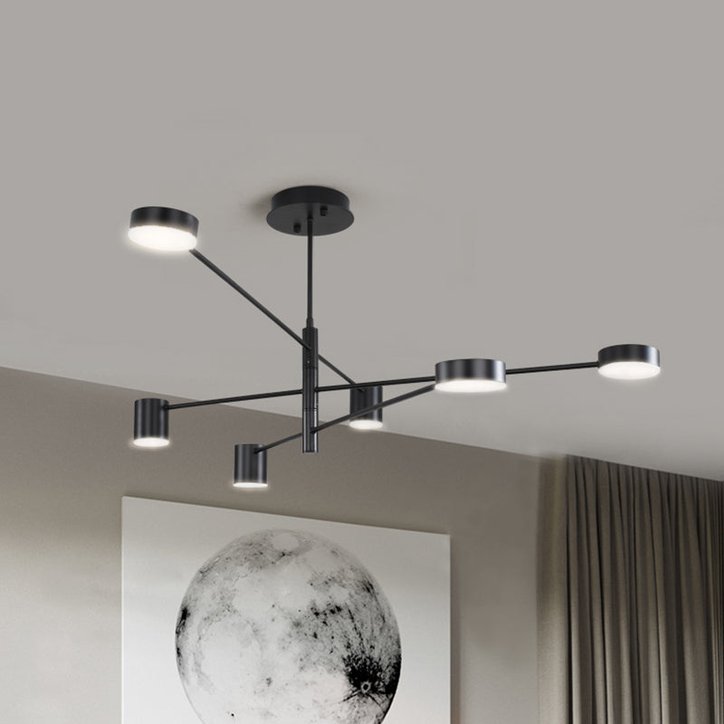 Black/White 3/4-Tier Straight Arm Pendant Modern Iron 6/8 Bulbs LED Chandelier Light in Warm/White Light with Rotatable Design, 23.5"/27" W Black 23.5" Clearhalo 'Ceiling Lights' 'Chandeliers' 'Modern Chandeliers' 'Modern' Lighting' 1459736