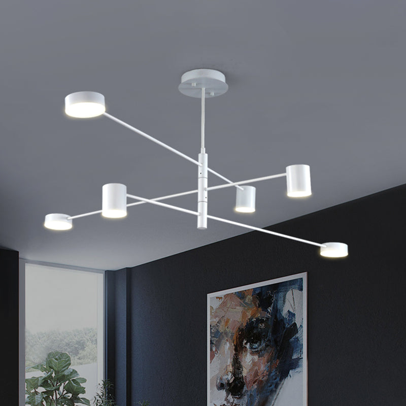 Black/White 3/4-Tier Straight Arm Pendant Modern Iron 6/8 Bulbs LED Chandelier Light in Warm/White Light with Rotatable Design, 23.5"/27" W White 23.5" Clearhalo 'Ceiling Lights' 'Chandeliers' 'Modern Chandeliers' 'Modern' Lighting' 1459746