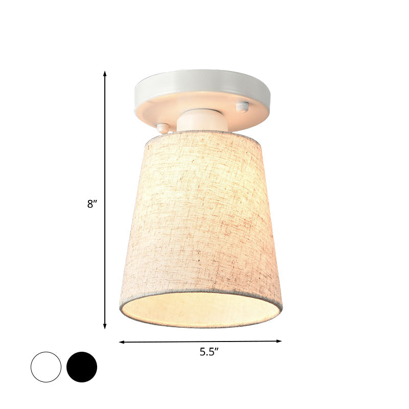 Small Horn Bedroom Semi Flush Light Fabric Single Minimalist Ceiling Mount Lamp in Black/White Clearhalo 'Ceiling Lights' 'Close To Ceiling Lights' 'Close to ceiling' 'Semi-flushmount' Lighting' 1459944