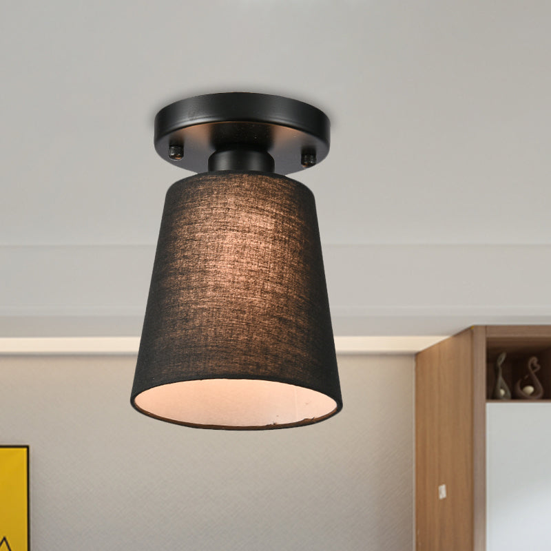 Small Horn Bedroom Semi Flush Light Fabric Single Minimalist Ceiling Mount Lamp in Black/White Clearhalo 'Ceiling Lights' 'Close To Ceiling Lights' 'Close to ceiling' 'Semi-flushmount' Lighting' 1459947