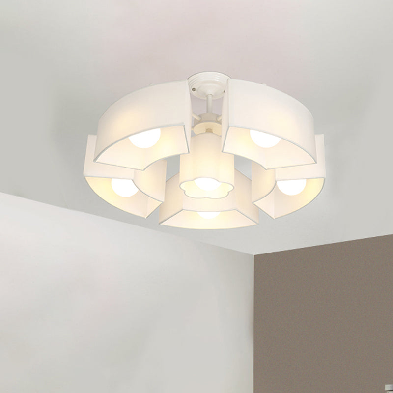 Black/White Curved Block Flushmount Contemporary 6 Heads Fabric Semi Mount Lighting for Living Room White Clearhalo 'Ceiling Lights' 'Close To Ceiling Lights' 'Close to ceiling' 'Semi-flushmount' Lighting' 1459992