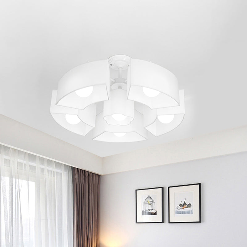 Black/White Curved Block Flushmount Contemporary 6 Heads Fabric Semi Mount Lighting for Living Room Clearhalo 'Ceiling Lights' 'Close To Ceiling Lights' 'Close to ceiling' 'Semi-flushmount' Lighting' 1459993