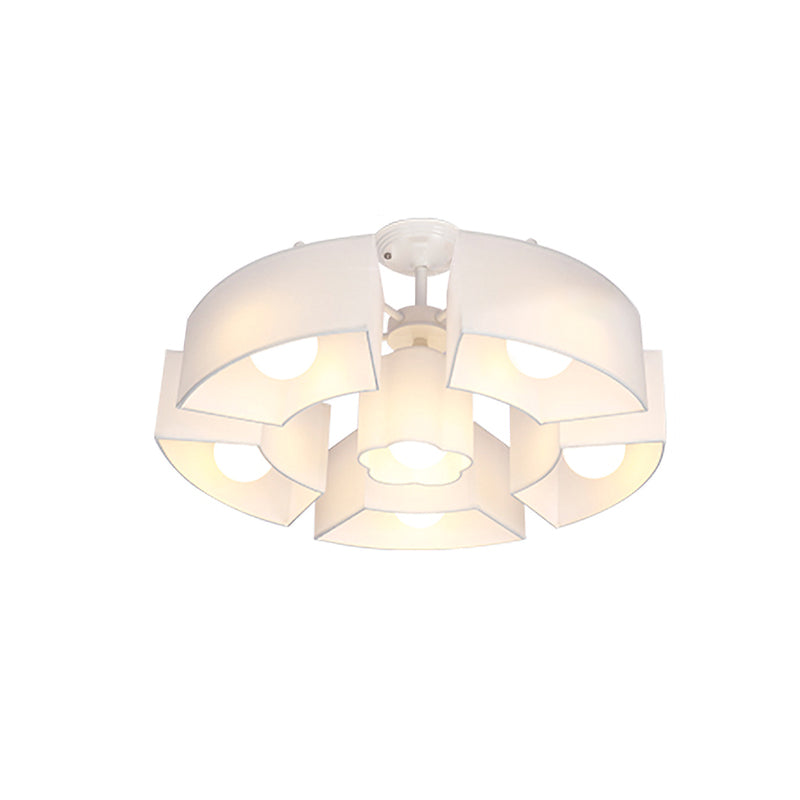 Black/White Curved Block Flushmount Contemporary 6 Heads Fabric Semi Mount Lighting for Living Room Clearhalo 'Ceiling Lights' 'Close To Ceiling Lights' 'Close to ceiling' 'Semi-flushmount' Lighting' 1459994