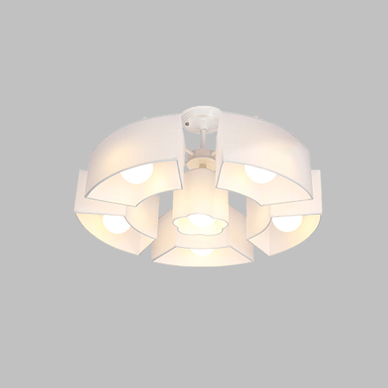 Black/White Curved Block Flushmount Contemporary 6 Heads Fabric Semi Mount Lighting for Living Room Clearhalo 'Ceiling Lights' 'Close To Ceiling Lights' 'Close to ceiling' 'Semi-flushmount' Lighting' 1459995