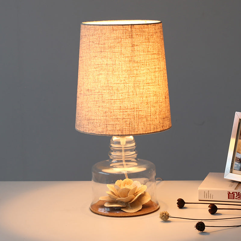 Fabric Cylindrical Night Lamp Macaron 1 Light Blue/Yellow/White Table Light with Drum Glass Base Clearhalo 'Lamps' 'Table Lamps' Lighting' 1460061